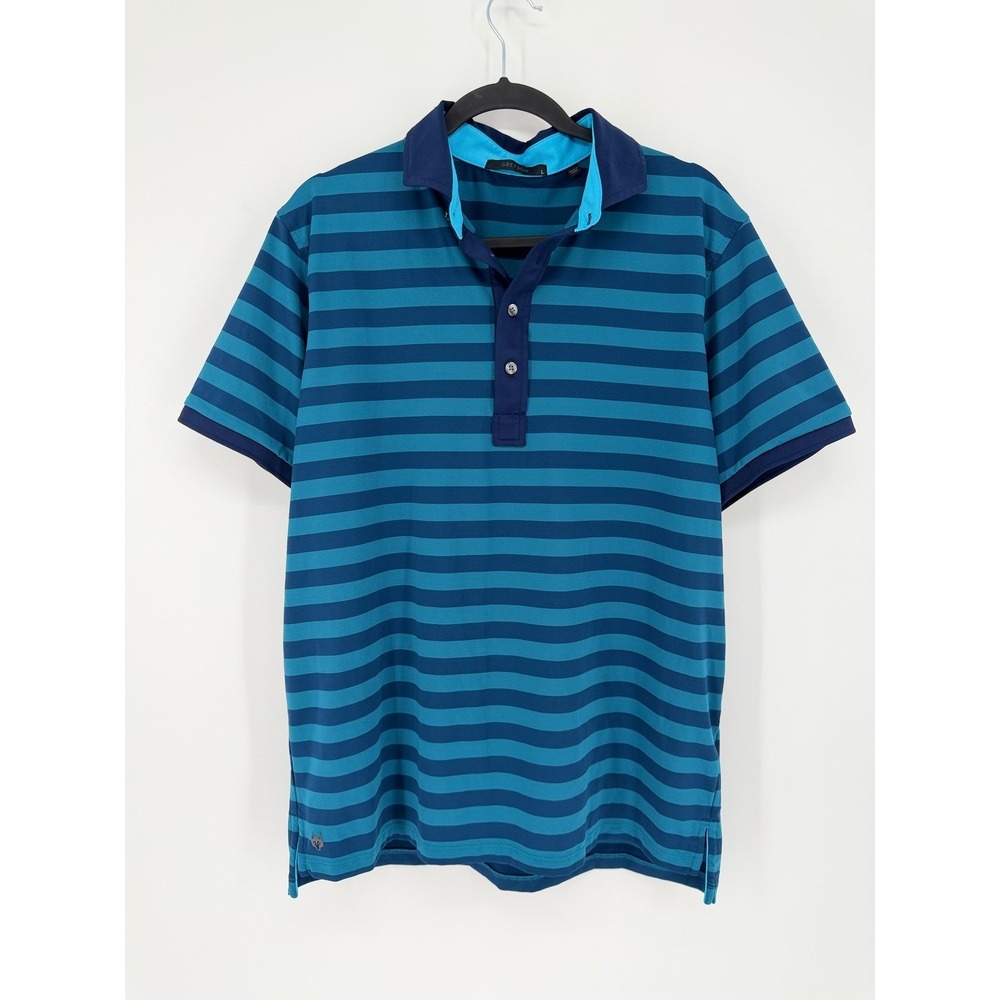 Greyson Polo Shirt‎ Striped Size L Blue Teal Short Sleeve Golf Performance Top